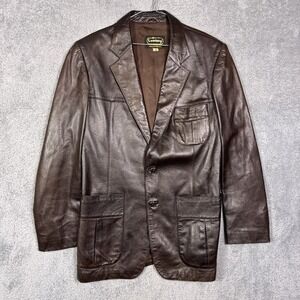 Virany Leather Jacket Mens 42 Blazer 2 Button Chocolate Brown Vintage